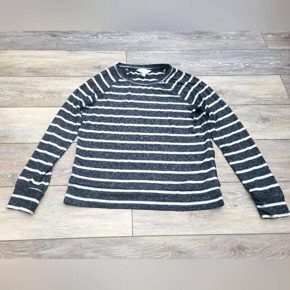Market & Spruce white and heathered gray horizontal striped long sleeve shirt sm - Picture 1 of 8